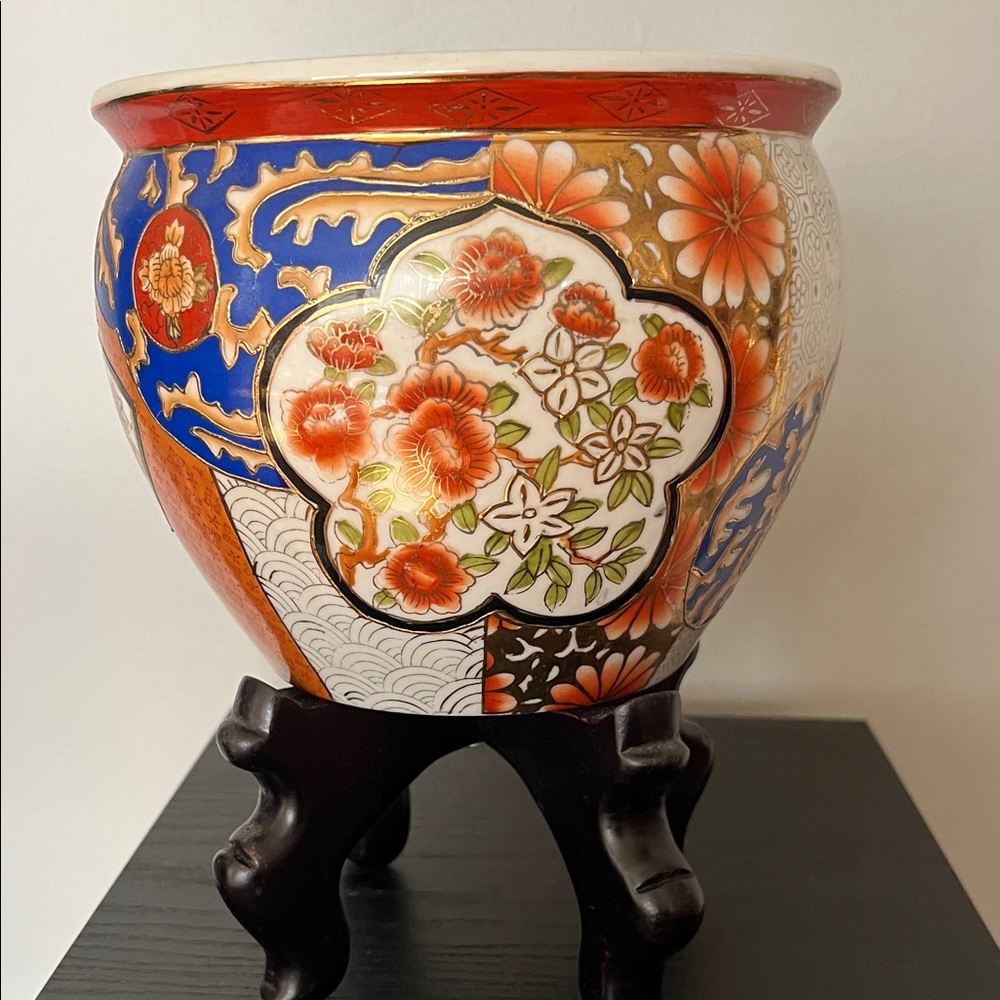Elegant Multicolor Ceramic Planter with Stand - Picture 3 of 6